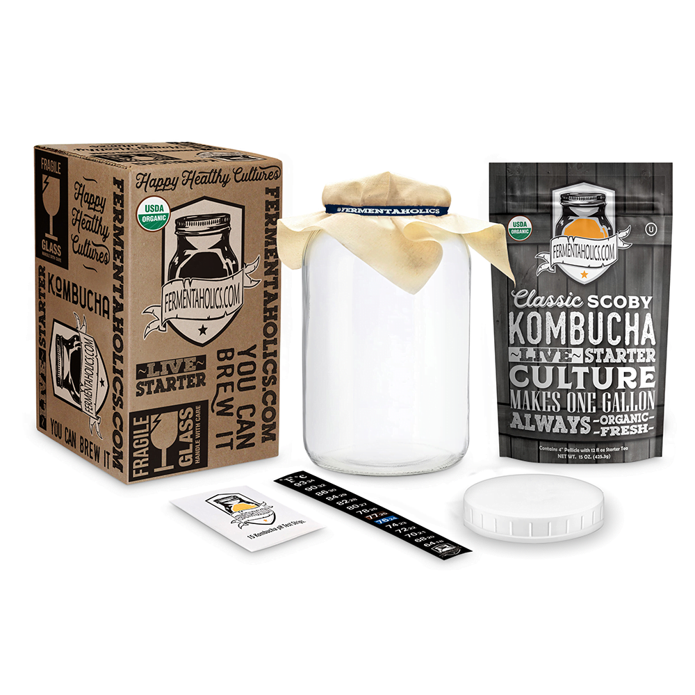 More N/A Fermented Starter Tea-Glass Brew Jar-Sugar & Tea-Instructions & Recipes Live Kombucha Scoby Fermentaholics The Complete Kombucha Brewing Starter Kit 