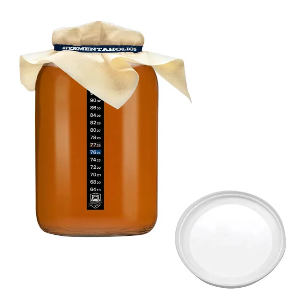 One Gallon Glass Kombucha Jar with Muslin Cloth and Rubber Band