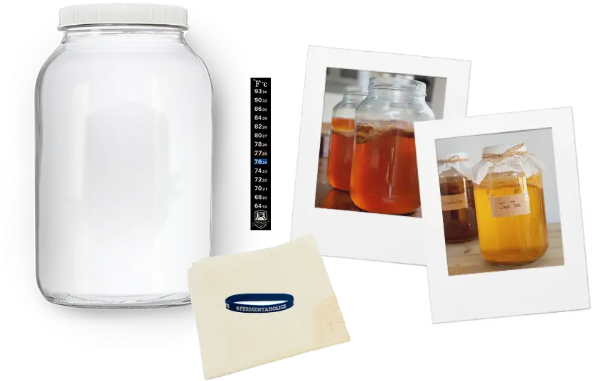 One Gallon Glass Kombucha Jar With Muslin Cloth And Rubber Band