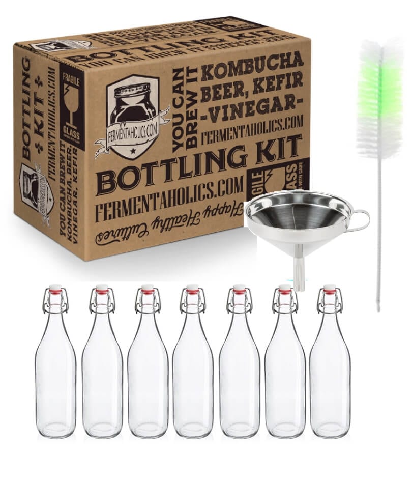 Bottling Kit 7 Flip Top Bottles + Stainless Steel Funnel + Cleaning