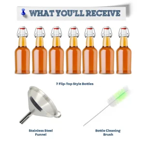 Clear Swing Style Glass Bottles with Stainless Steel Funnel