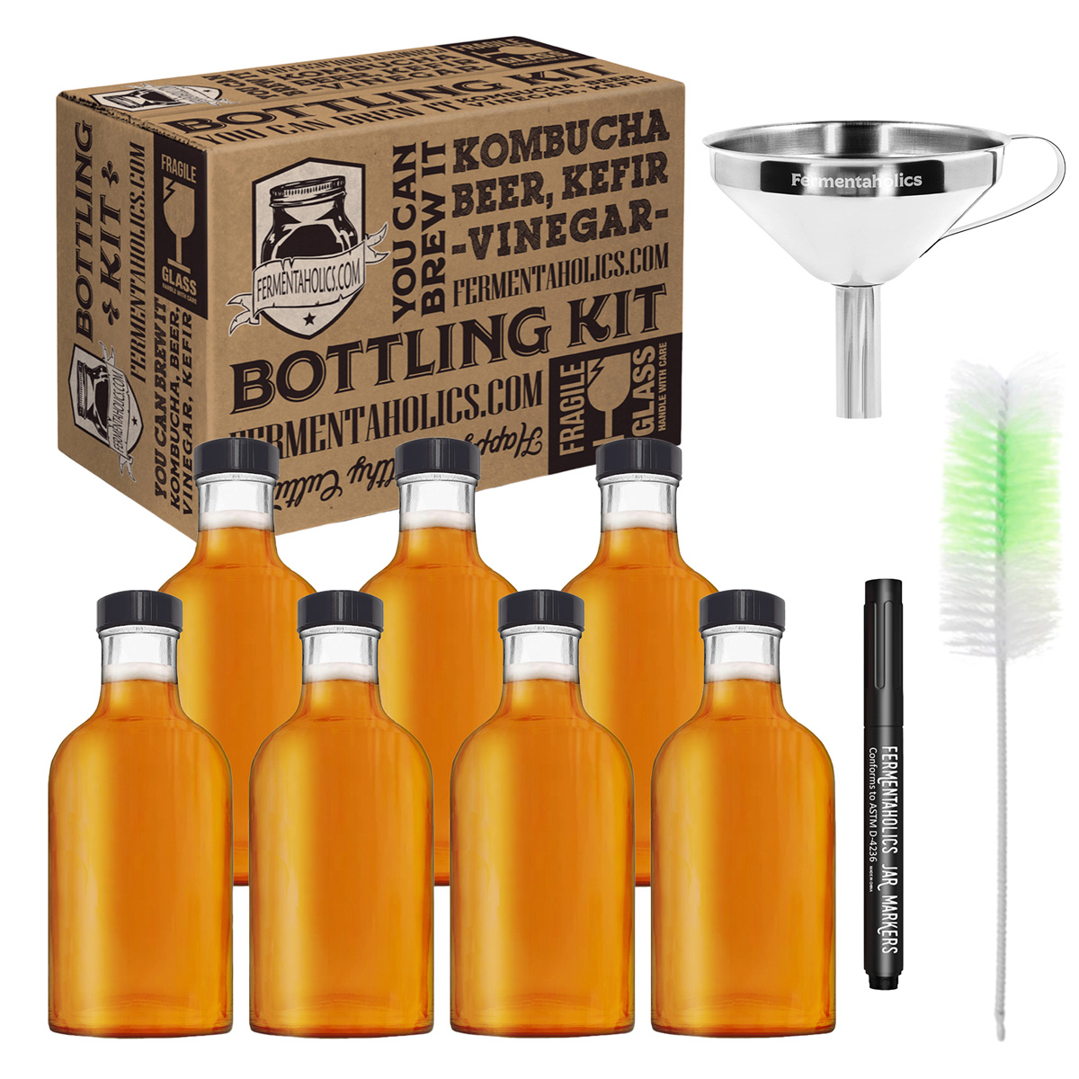 Kombucha Bottling Kit – Stout Style Bottles with 38 mm Twist-Off Lids