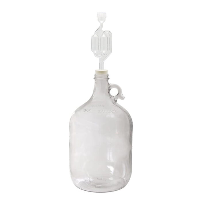 one gallon glass carboy with s airlock