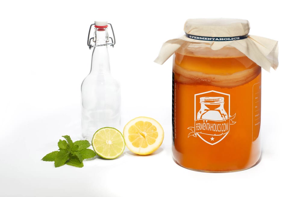 DIY lemon lime mint kombucha secondary fermentation