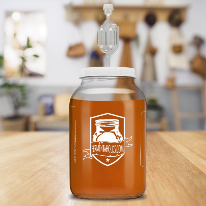 S Airlock with Kombucha Brew