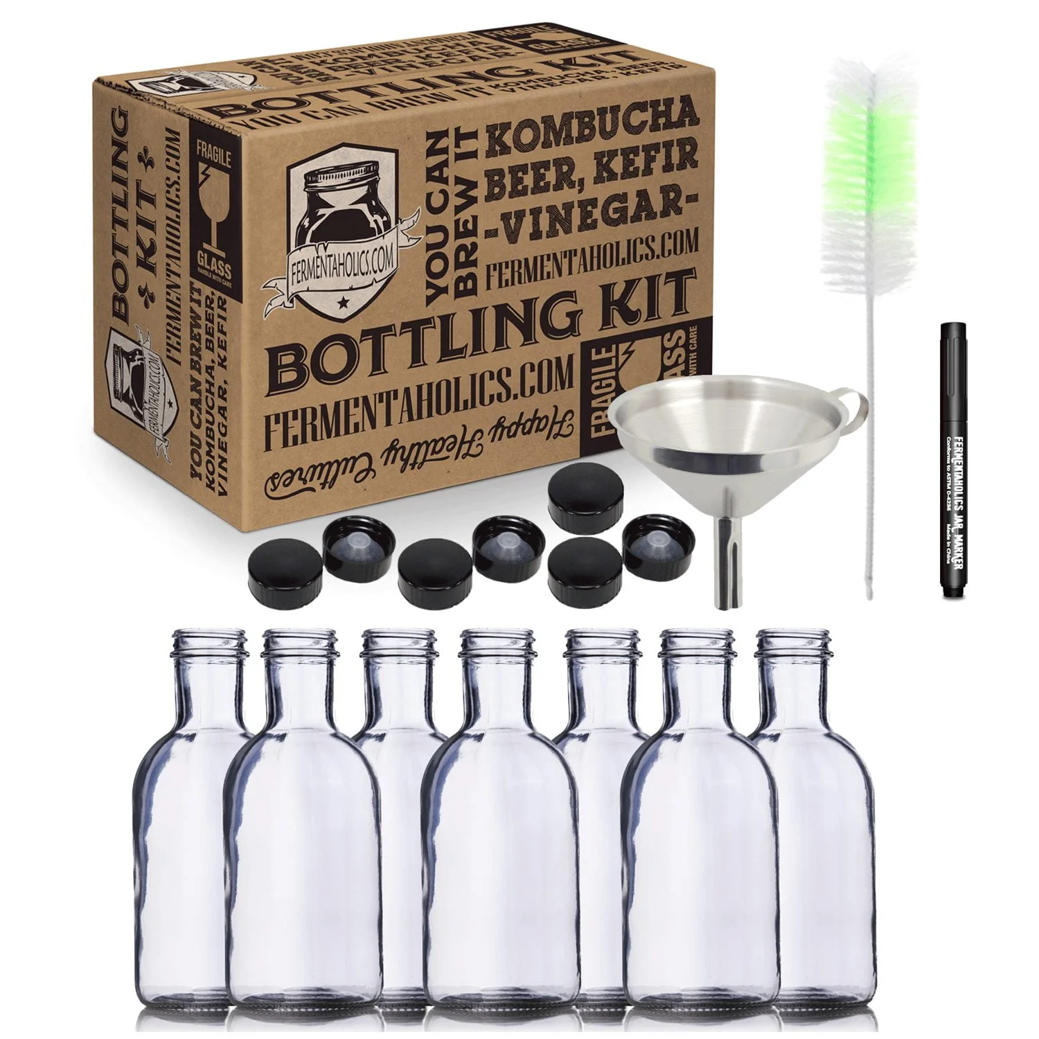 Kombucha Bottling Kit – Stout Style Bottles with Twist-Off Lids