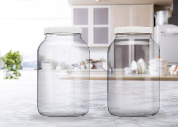 2 Pack - 1 Gallon Mason Jar - Glass Jar Wide Mouth with Airtight Foam Lined Plastic Lid - Safe Mason Jar for Fermenting Kombucha Kefir - Pickling