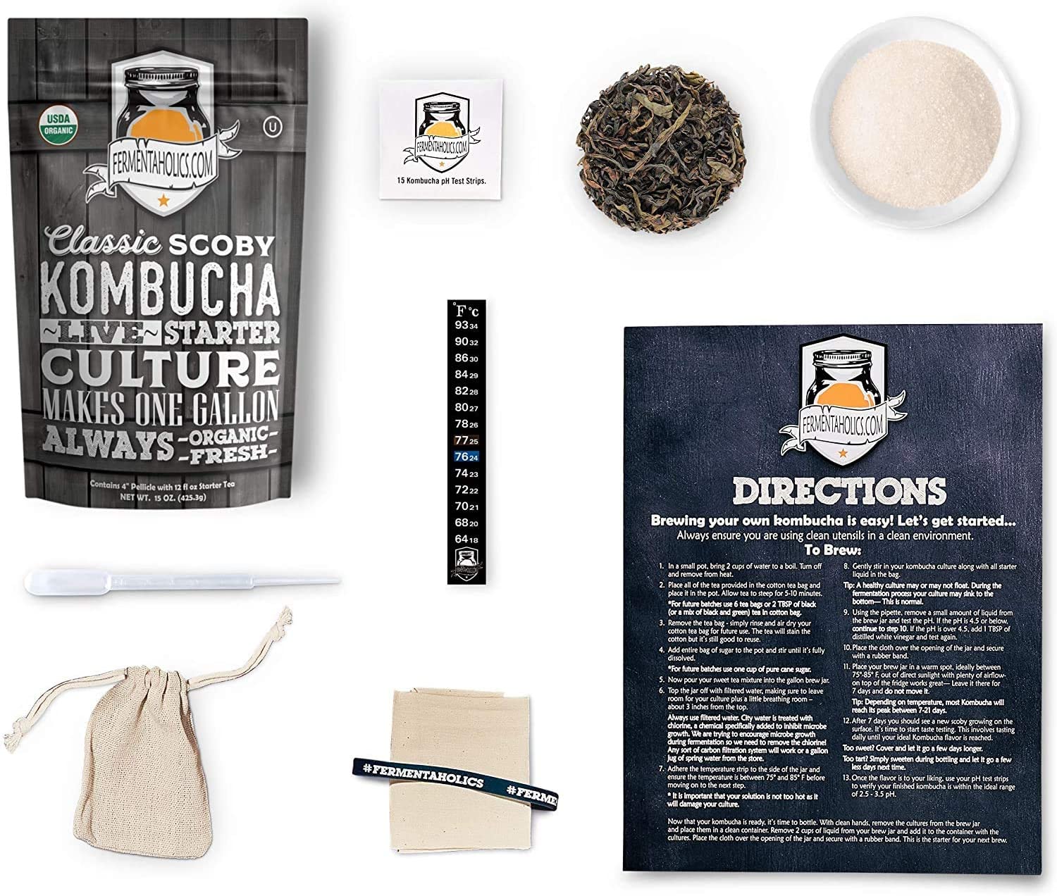  Organic Kombucha Home Brewing Starter Kit, 5-Inch Large Scoby  Kombucha Starter Kit, Complete Kit Includes What You Need w/ 16 oz Starter  Tea, Brewing Jar & Brewing Supplies