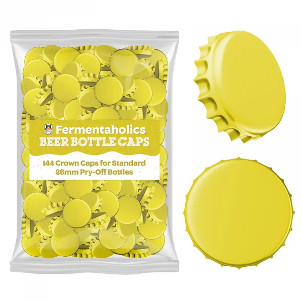 144 Yellow Beer Bottle Caps