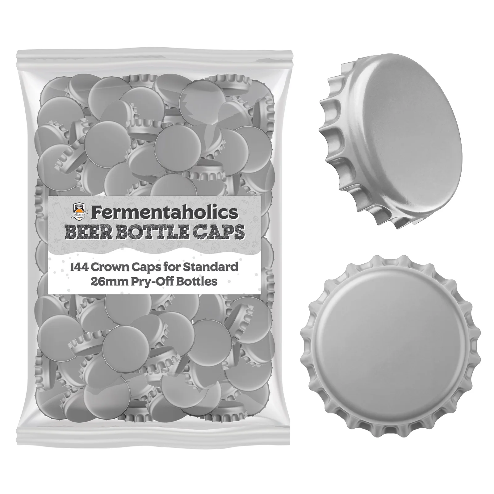 144 Silver Beer Bottle Caps