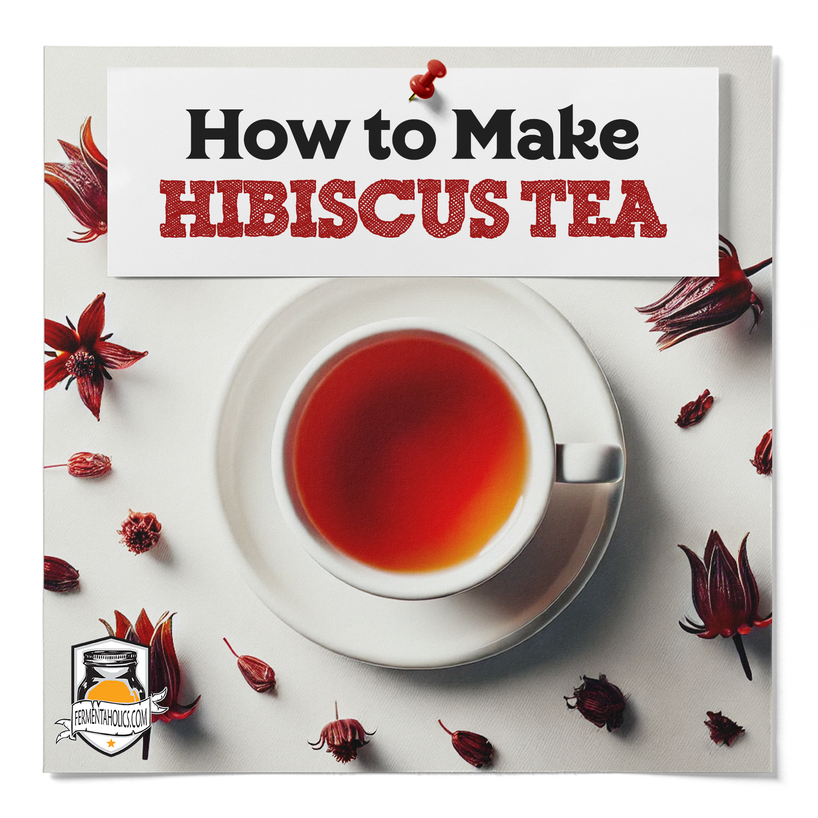 A step-by-step visual guide showing the process of brewing Karkade tea, from rinsing the flowers to serving the finished beverage