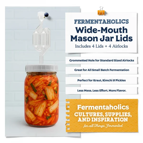 Wide Mouth Mason Jar Fermenting Grommeted Lids - 4 Pack