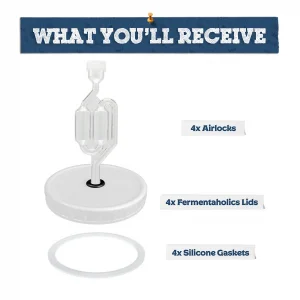 White Wide Mouth Mason Jar Fermentation Lids With S-Airlocks