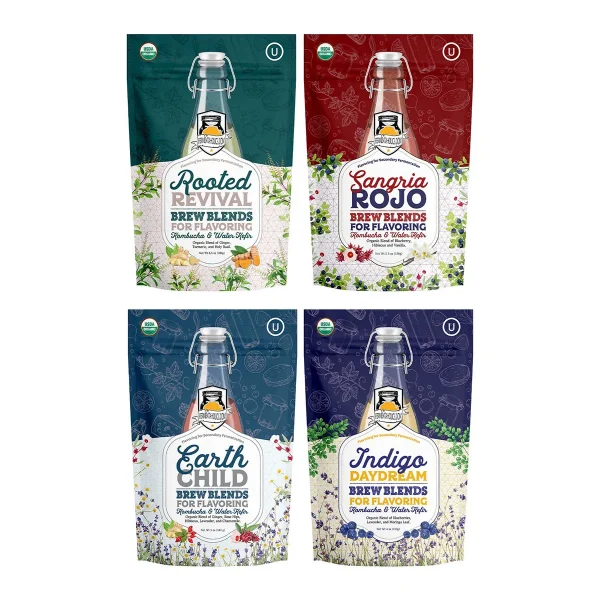 Fermentaholics Brew Blends 4 Pack, Organic Kombucha Flavoring, Water Kefir