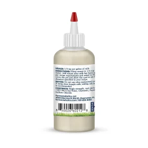 Back label of 2 fl oz liquid animal rennet bottle with usage directions, ingredients, and cheese-making instructions.