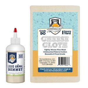 Liquid Animal Rennet + Cheesecloth Bundle for homemade cheese making.