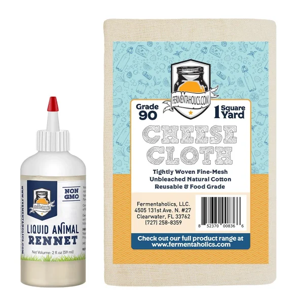 Liquid Animal Rennet + Cheesecloth Bundle for homemade cheese making.