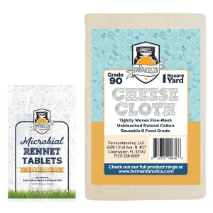 Microbial Rennet Tablets + Cheesecloth Bundle for homemade cheese making.